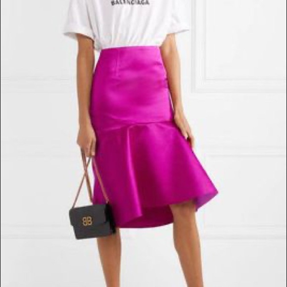 Balenciaga SS19 Pink Silk Godet Peplum Runway Skirt